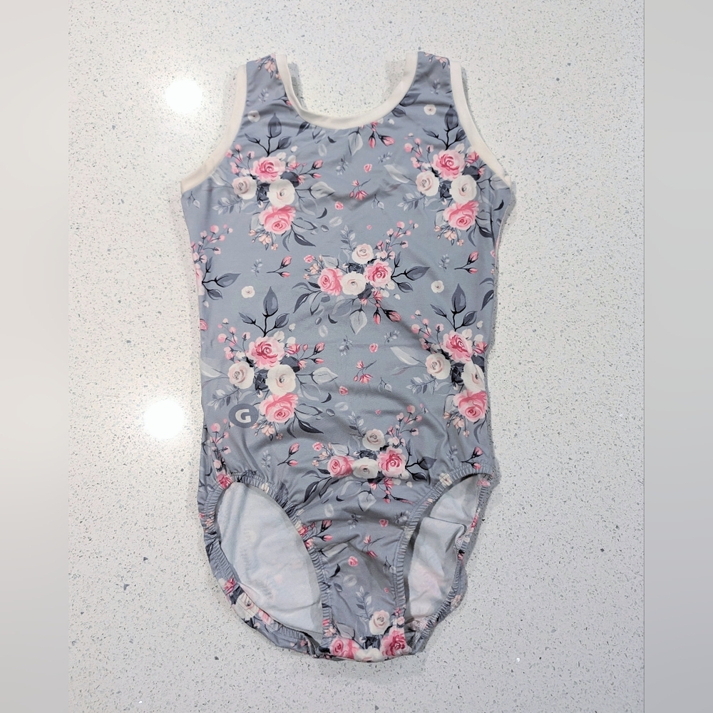 OPEN BACK Gymgear Gym Gear Gymnastics Leotard Teen Medium ROSES & PINK STRIPES